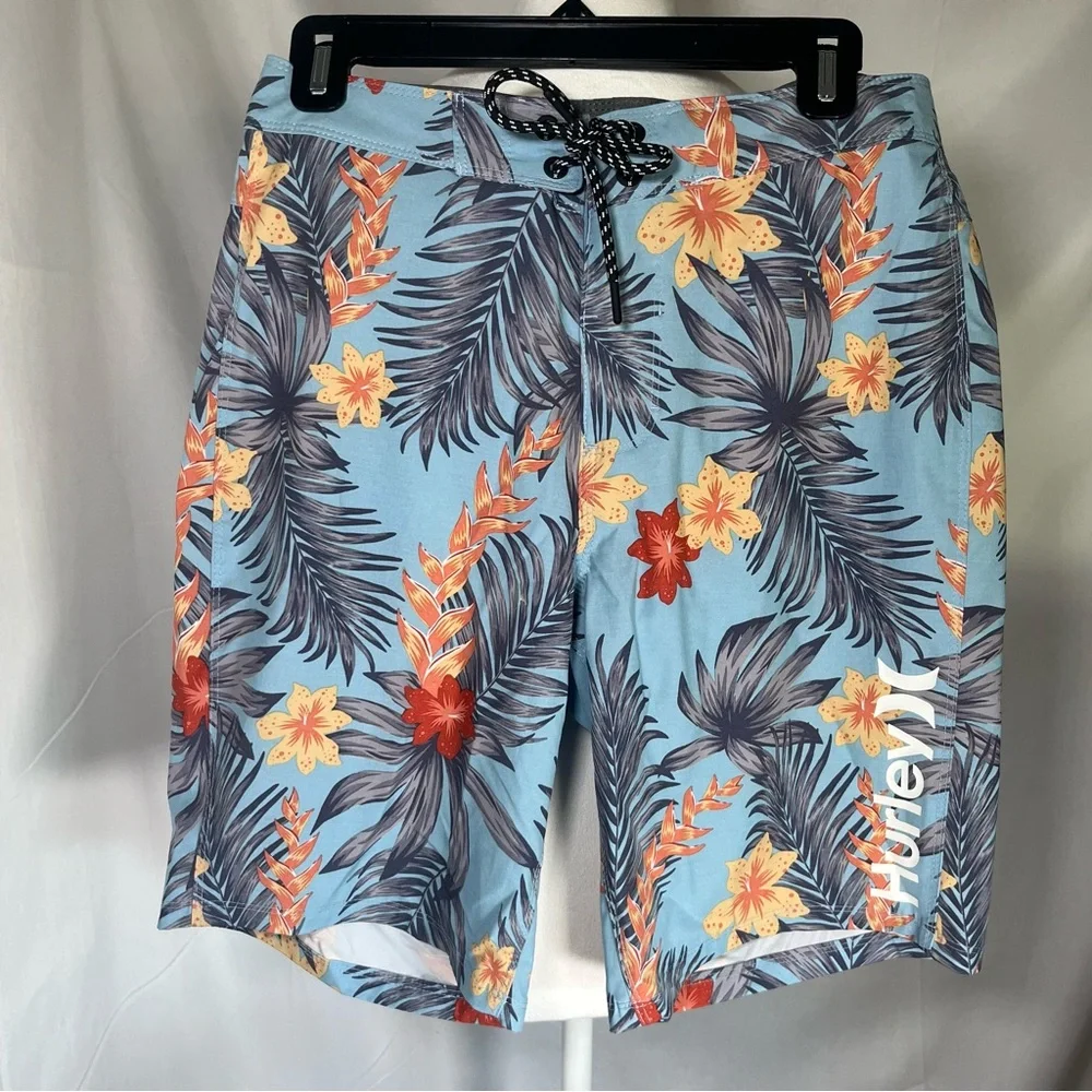 Hurley Men's Hawaiian Floral Board Shorts Light Blue, Yellow, Red‎ Flowers Sz 30